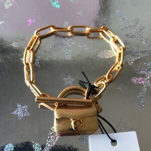 COACH MINI TABBY HANDBAG CHARM Matte Gold Tone Brass  Chain Bracelet  NWT